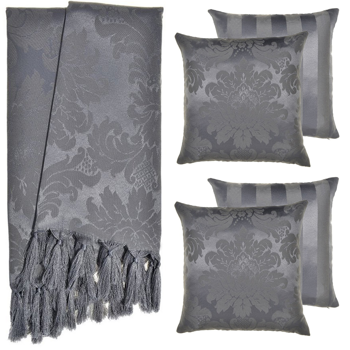 2 Mantas Xale Gigante Para Sofá E 4 Capas Cinza Chumbo