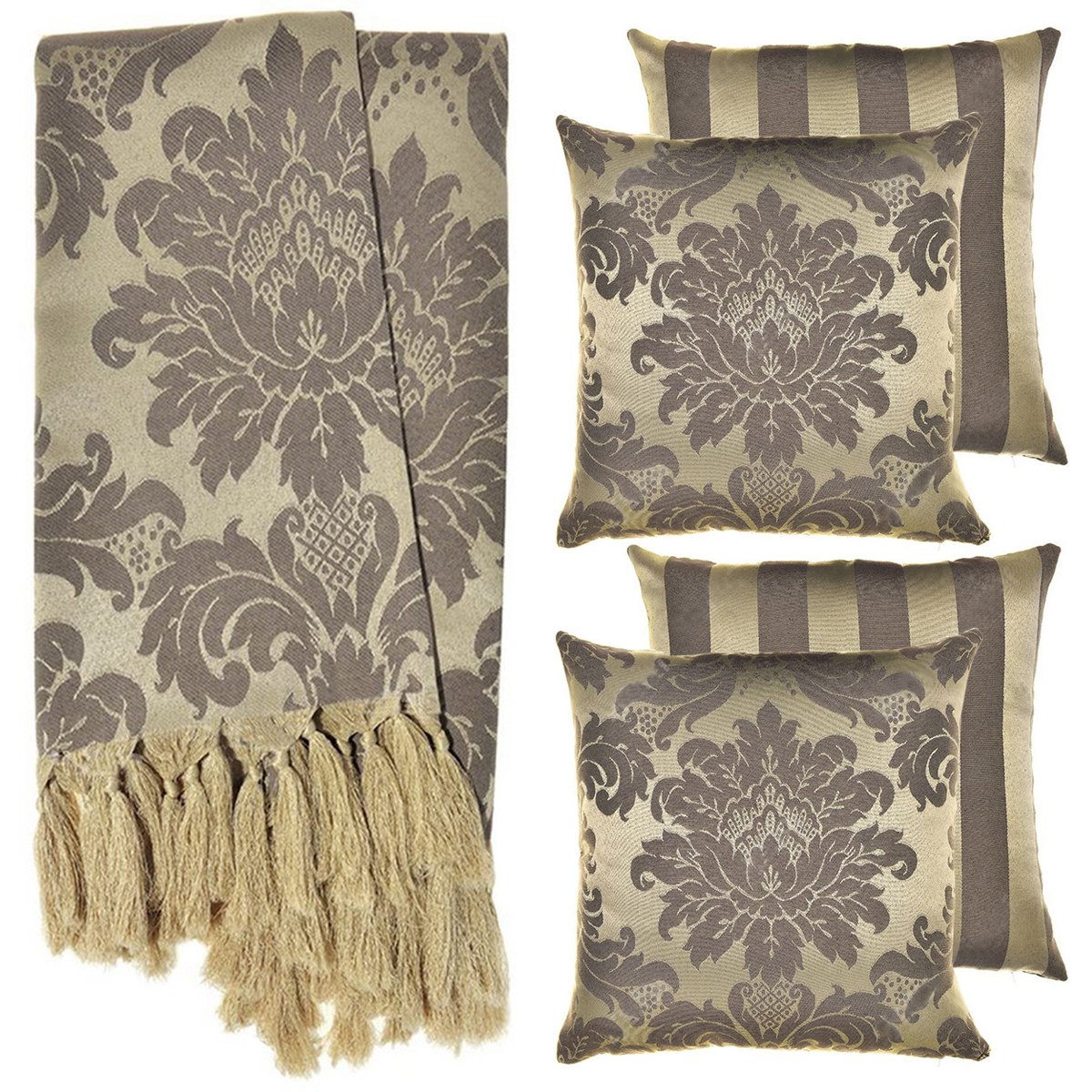 2 Mantas Xale Gigante Para Sofá E 4 Capas Marrom E Dourado