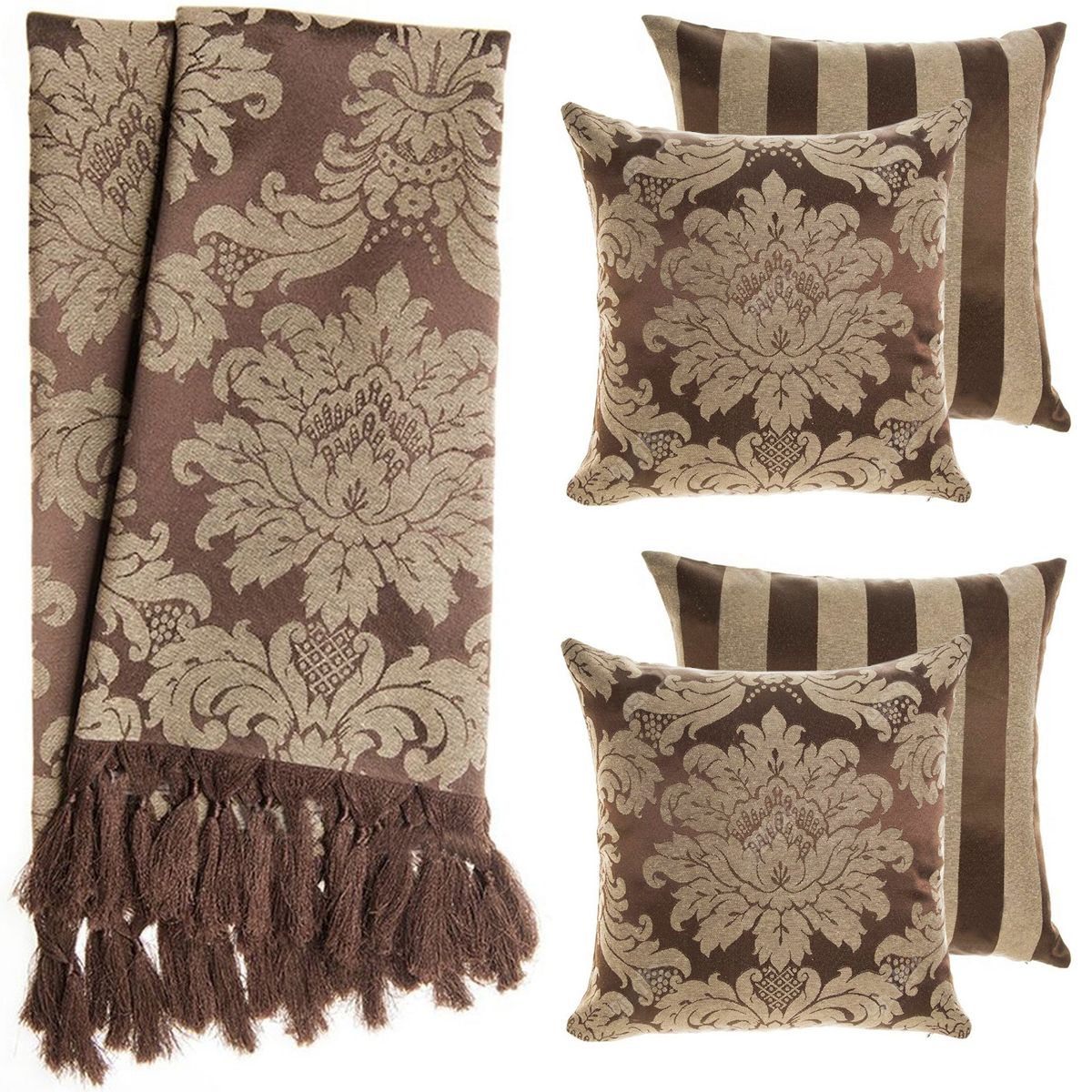 2 Mantas Xale Gigante Para Sofá E 4 Capas Marrom E Bege