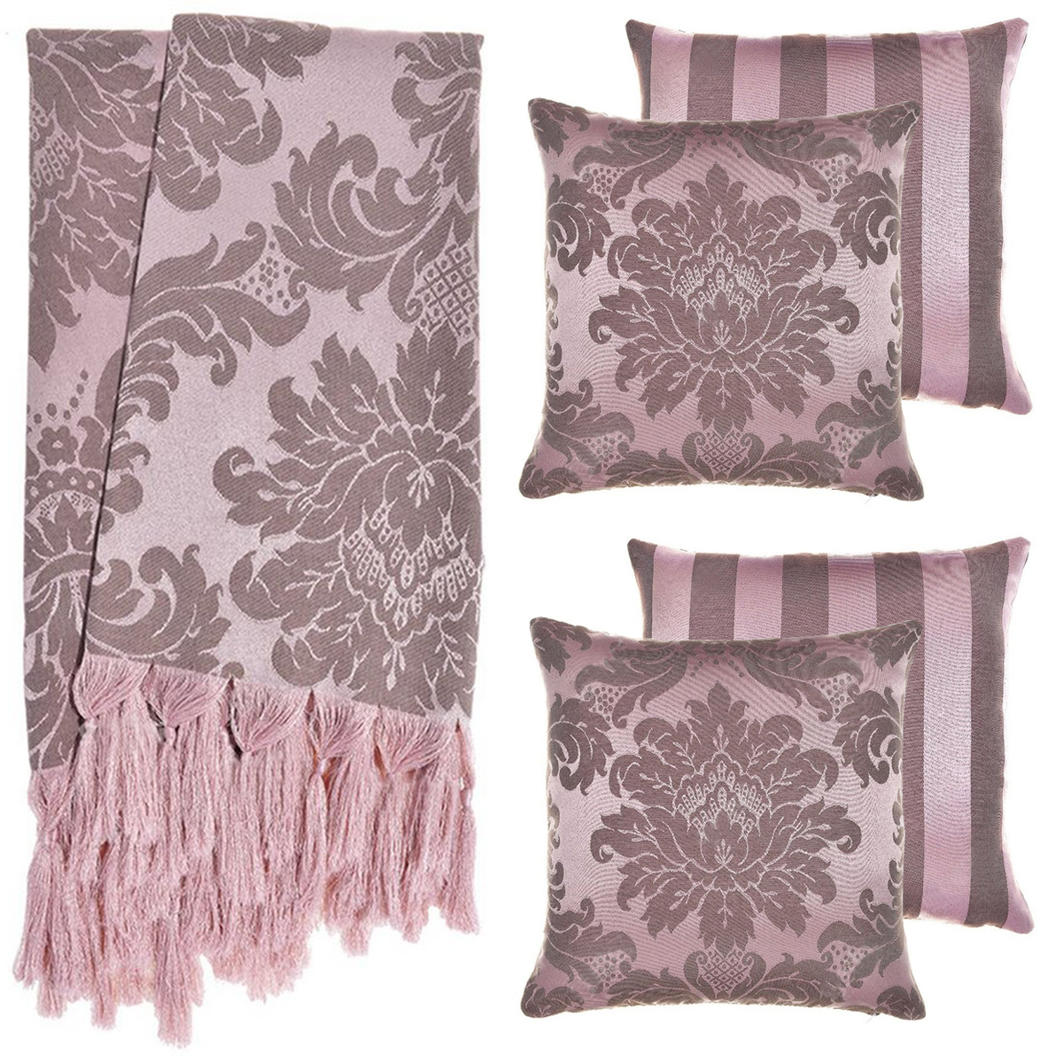2 Mantas Xale Gigante Para Sofá e 4 Capas Rosê E Marrom