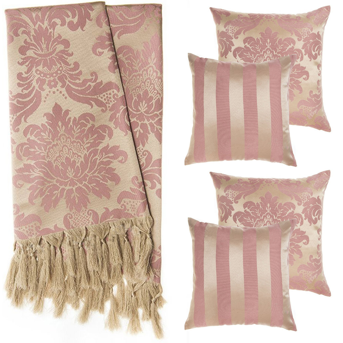 2 Mantas Xale Gigante Para Sofá E 4 Capas Rosê E Dourado