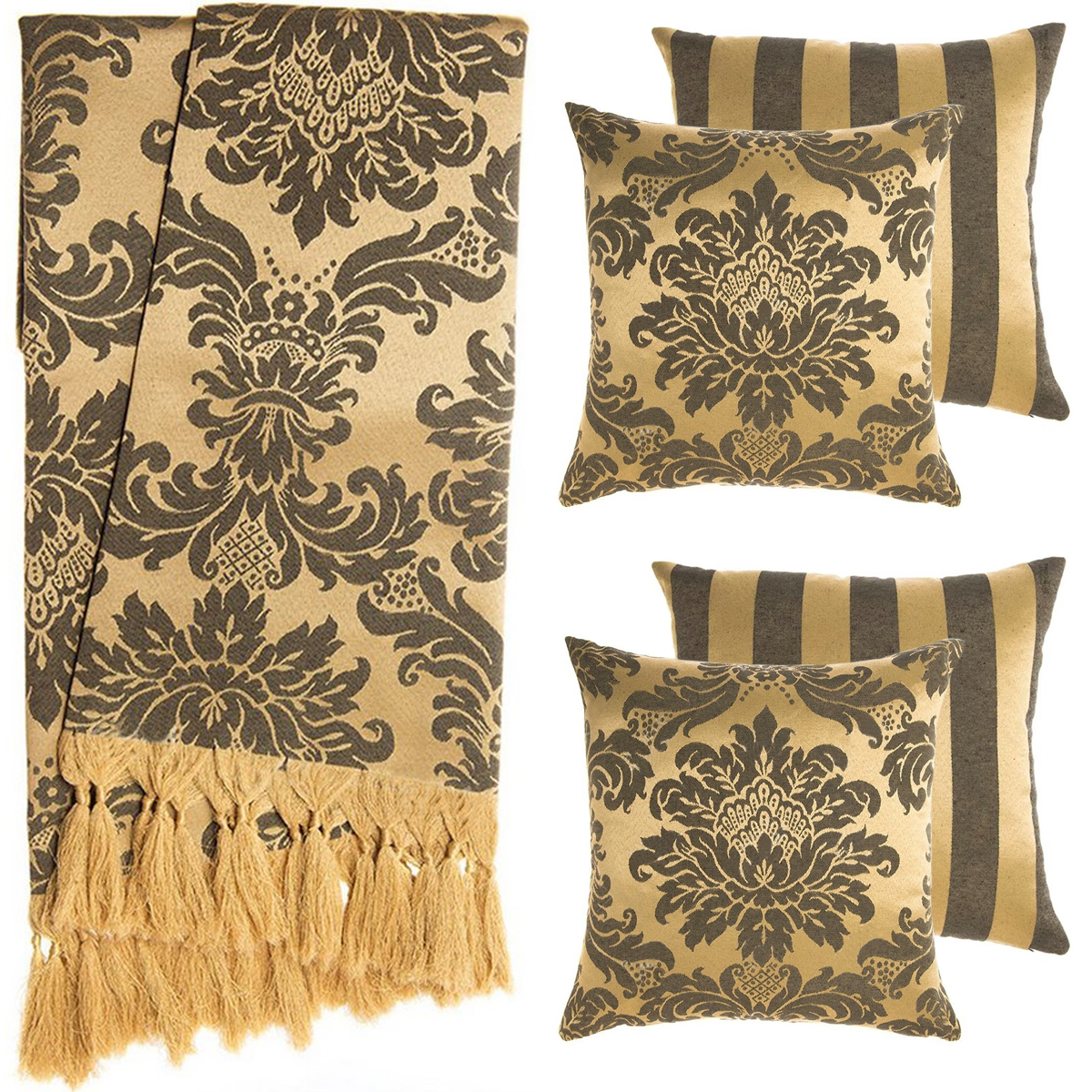 2 Mantas Xale Gigante Para Sofá E 4 Capas Preto e Dourado