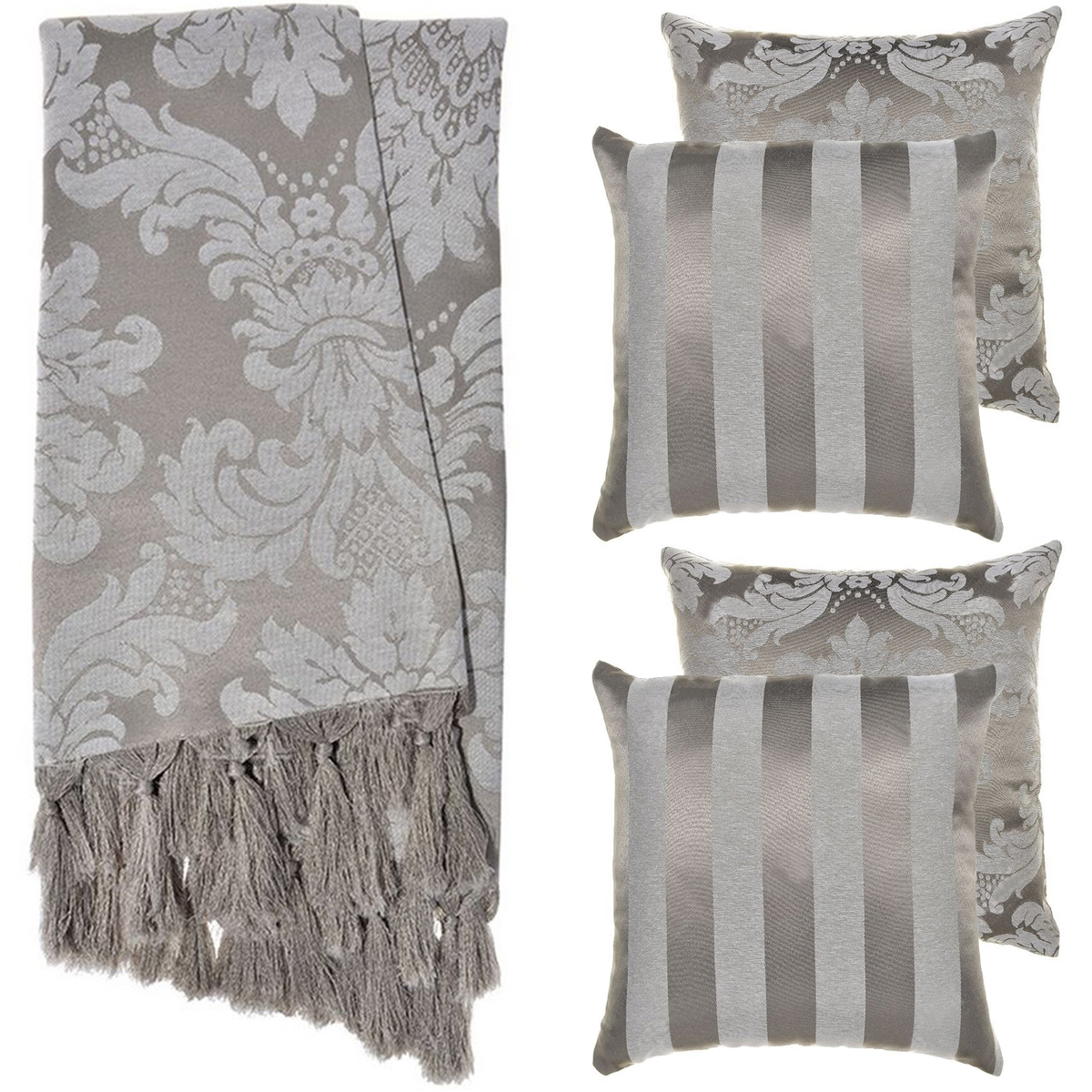 2 Mantas Xale Gigante Para Sofá E 4 Capas Cinza E Crú