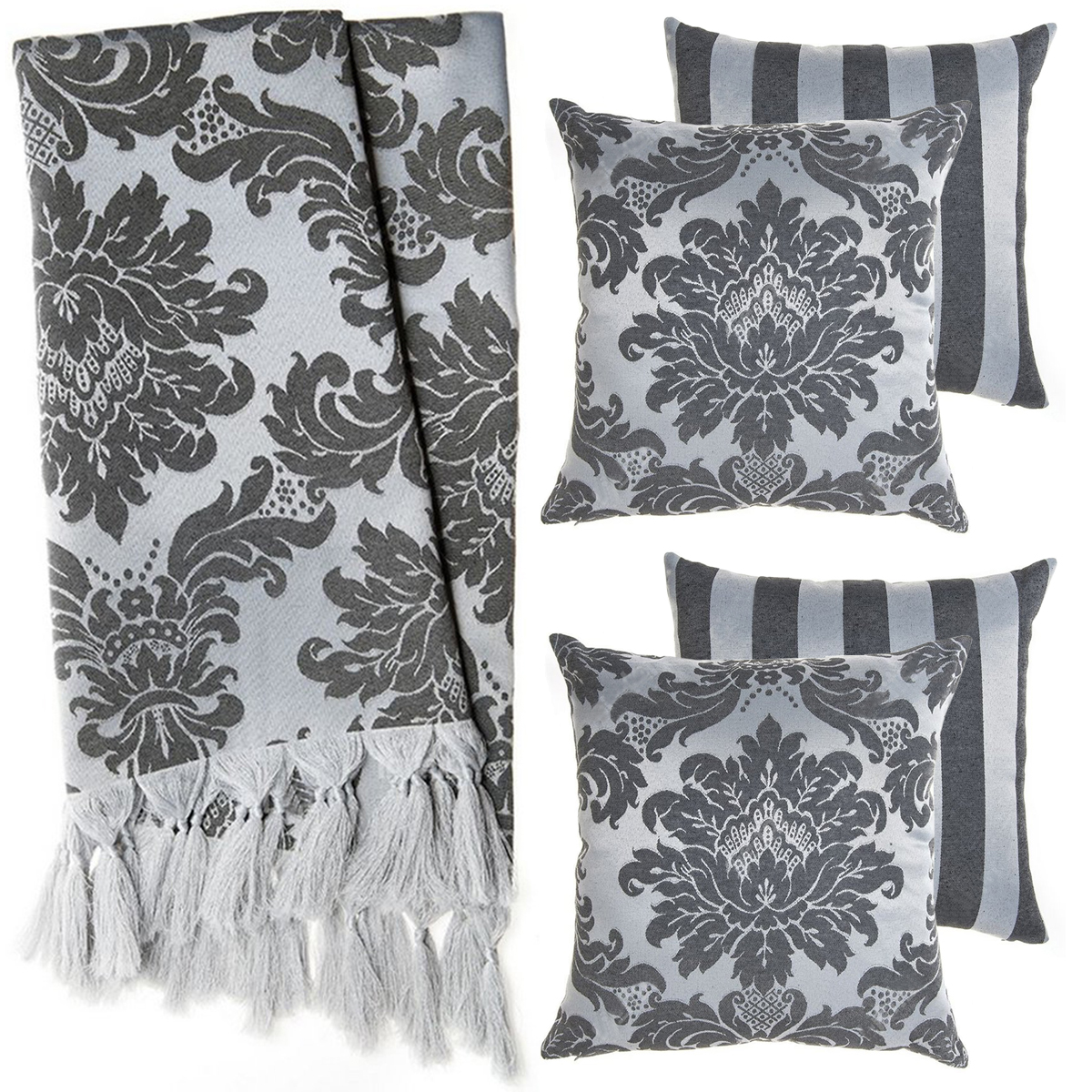 2 Mantas Xale Gigante Para Sofá E 4 Capas Cinza e Prata