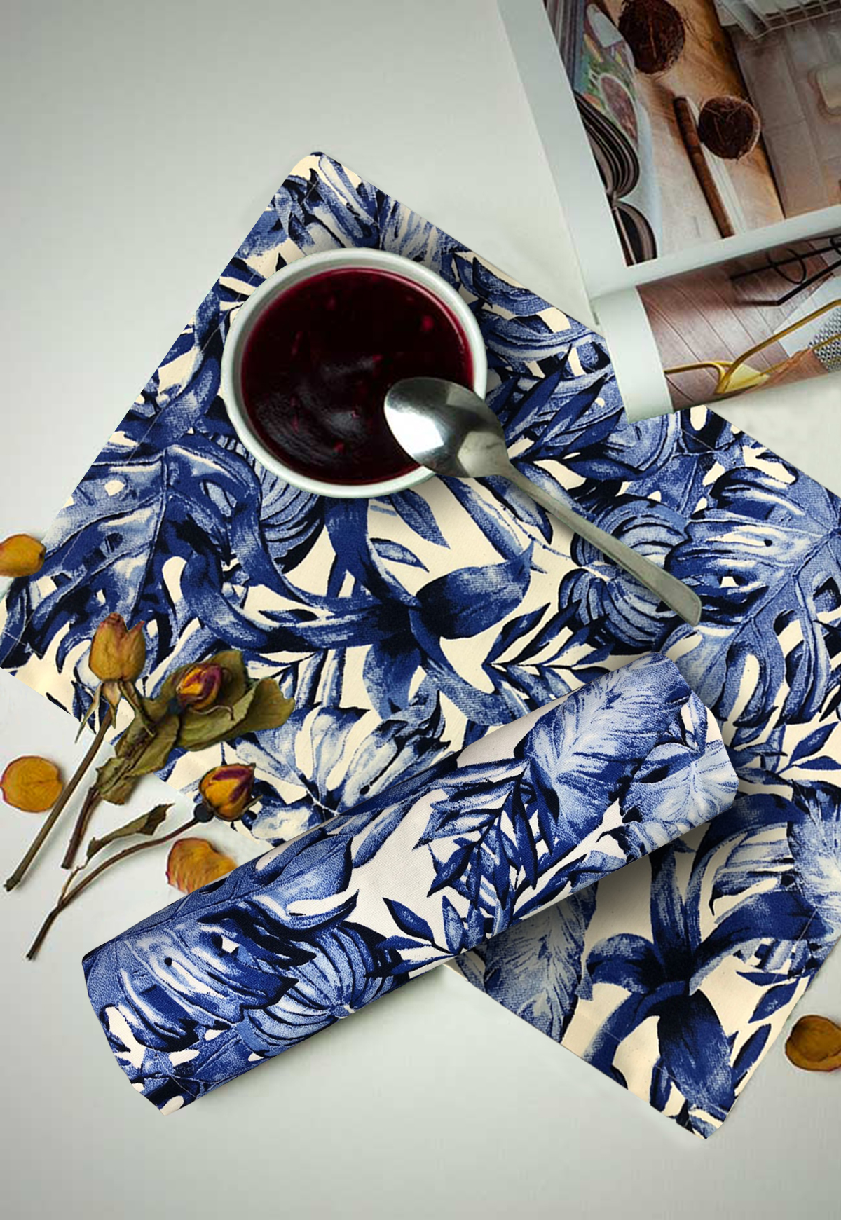 Jogo Americano Impermeável Costela de Adão Azul 4 Peças