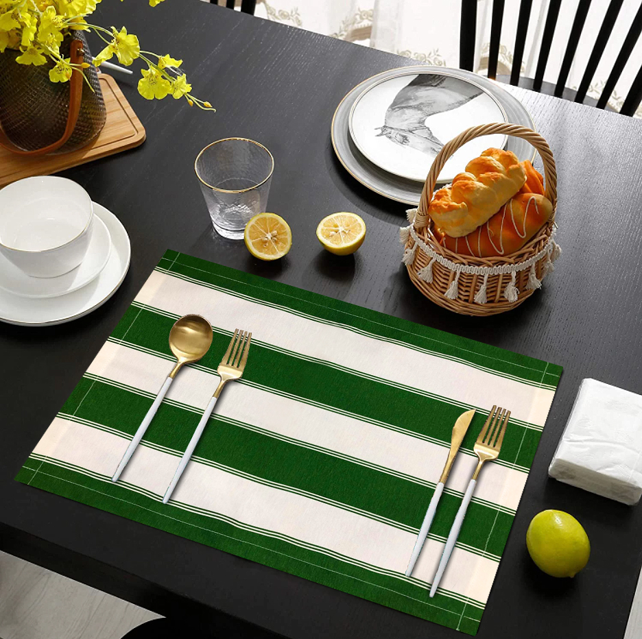 Jogo Americano Impermeável Listrado Verde e Branco 4 Peças