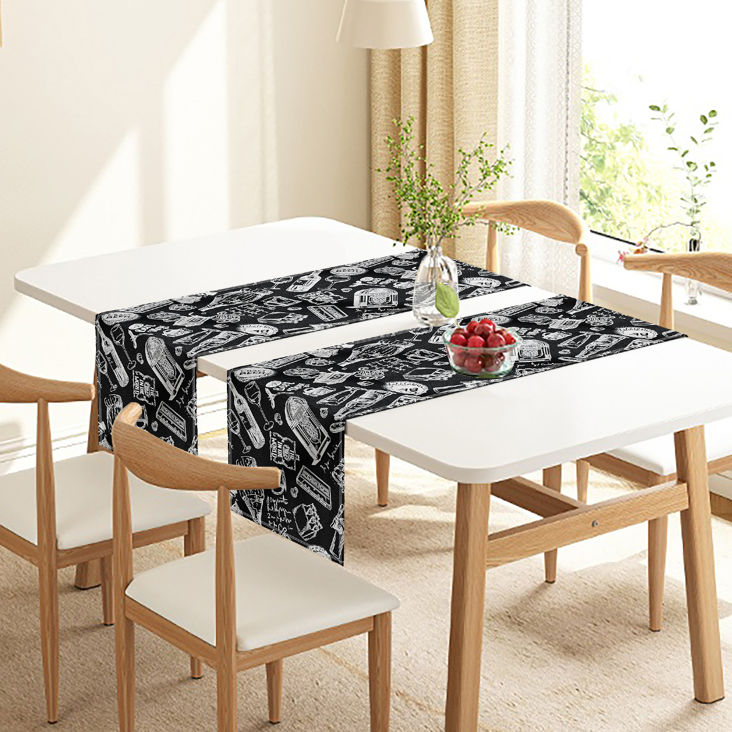 02 Trilhos de Mesa em Jacquard Bar Preto