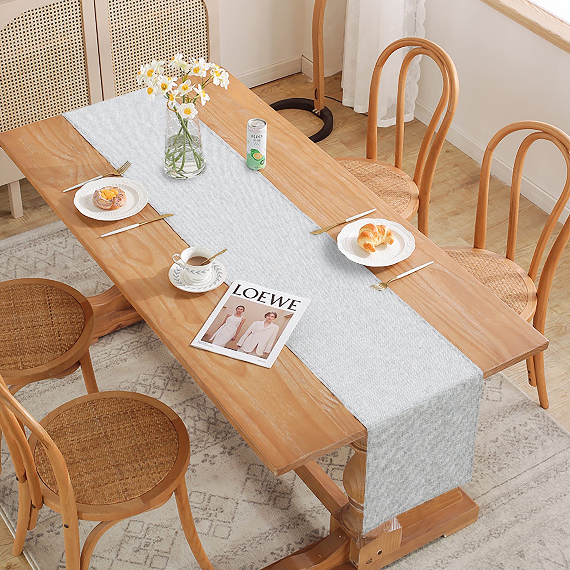 Trilho de Mesa em Jacquard Linho Crú 6 Lugares