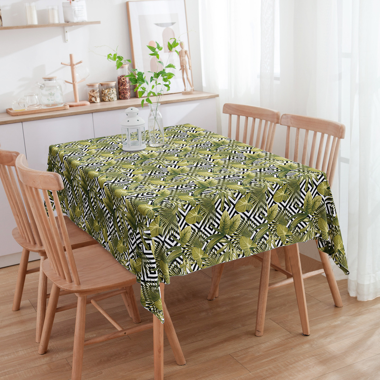 Toalha De Mesa Retangular Folhagens e Geométrico 3m x 1.40m