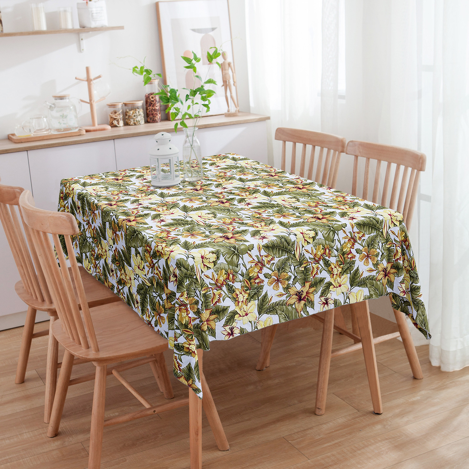 Toalha De Mesa Quadrada Floral Amarelo 4 Lugares