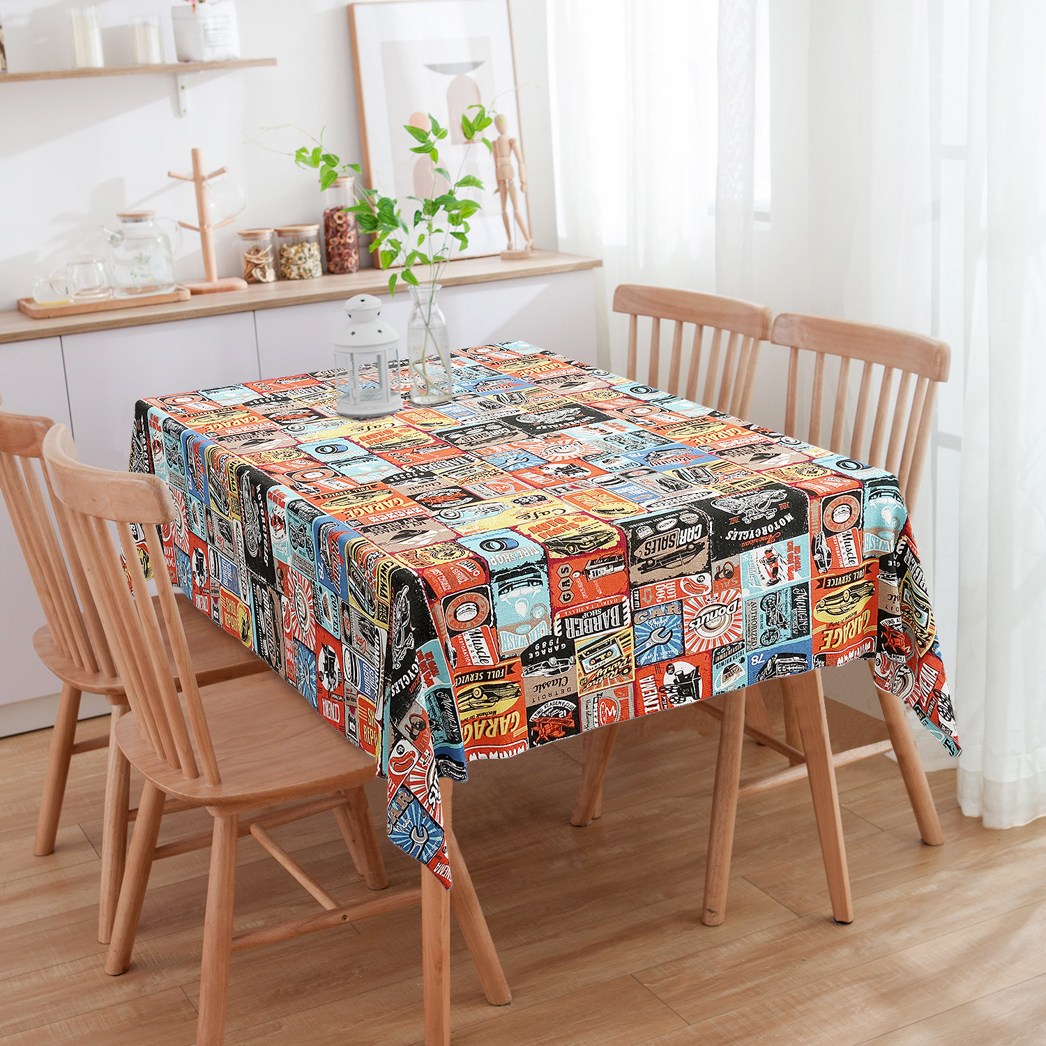 Toalha De Mesa Retangular Retrô Colorido Garage 3m x 1.40m