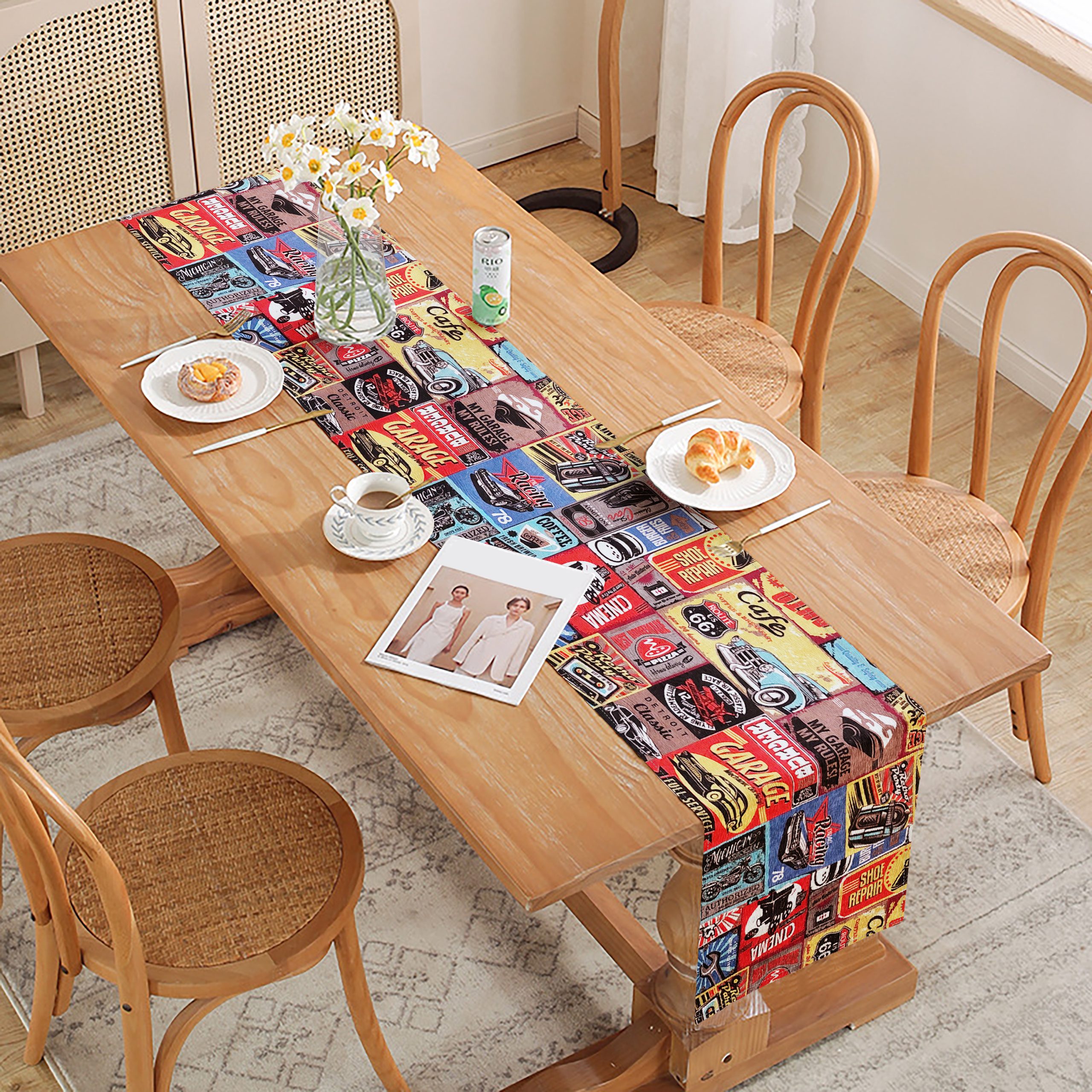 Trilho de Mesa em Jacquard Retrô Vintage 6 Lugares
