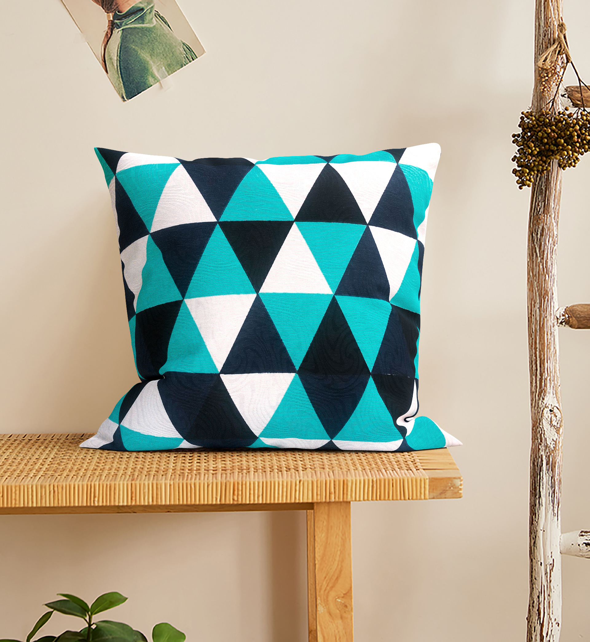 Capa para Almofada Jacquard Losango Tiffany e Preto