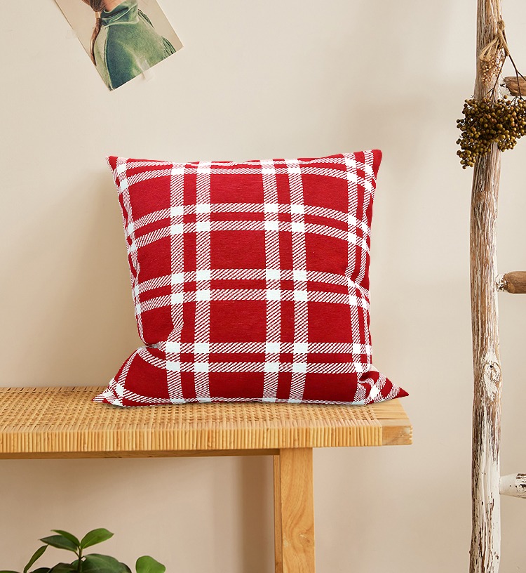 Capa para Almofada Jacquard Fio Tinto Quadriculado Vermelho e Branco