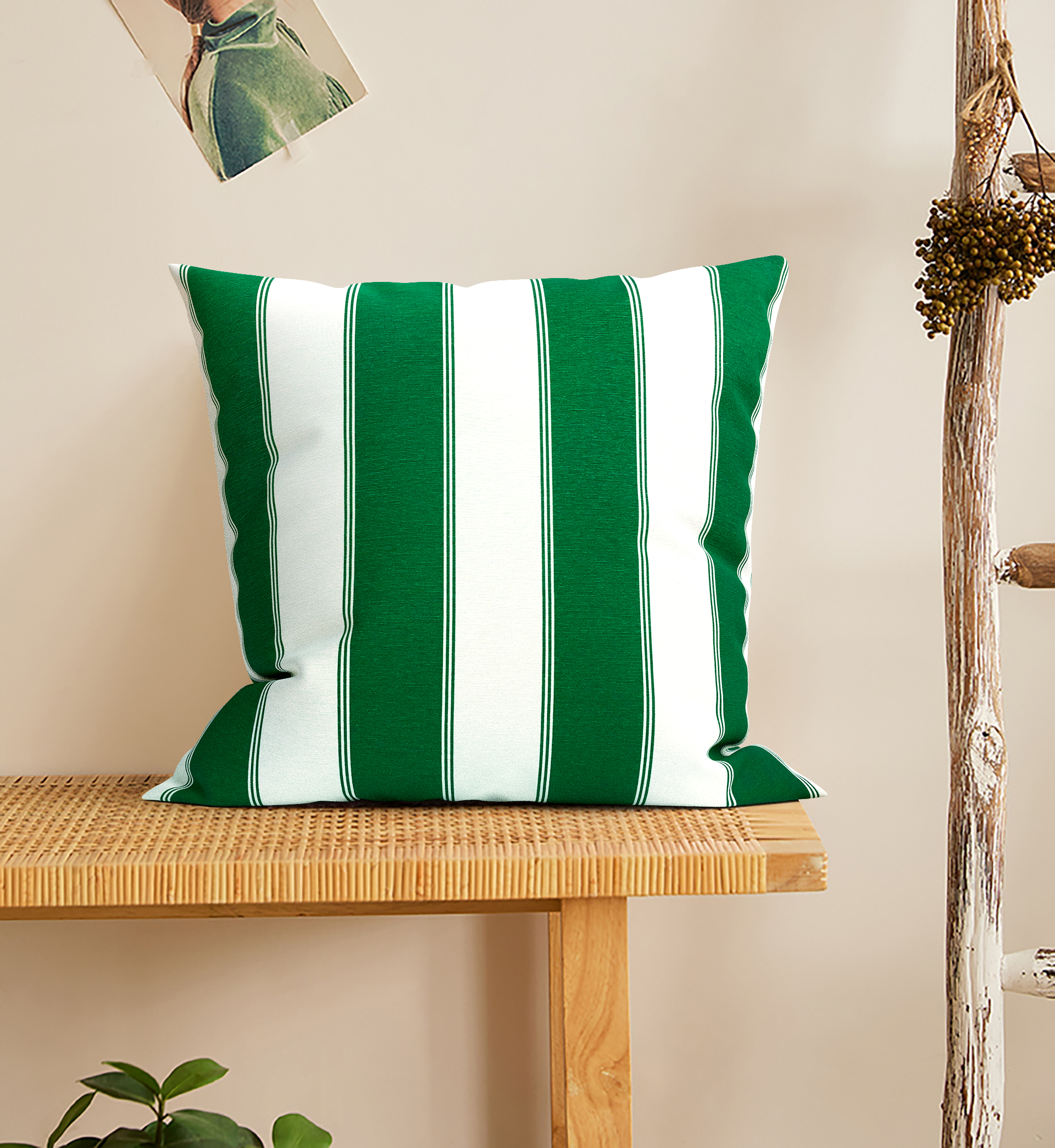 Capa para Almofada Jacquard Impermeável Listrado Verde