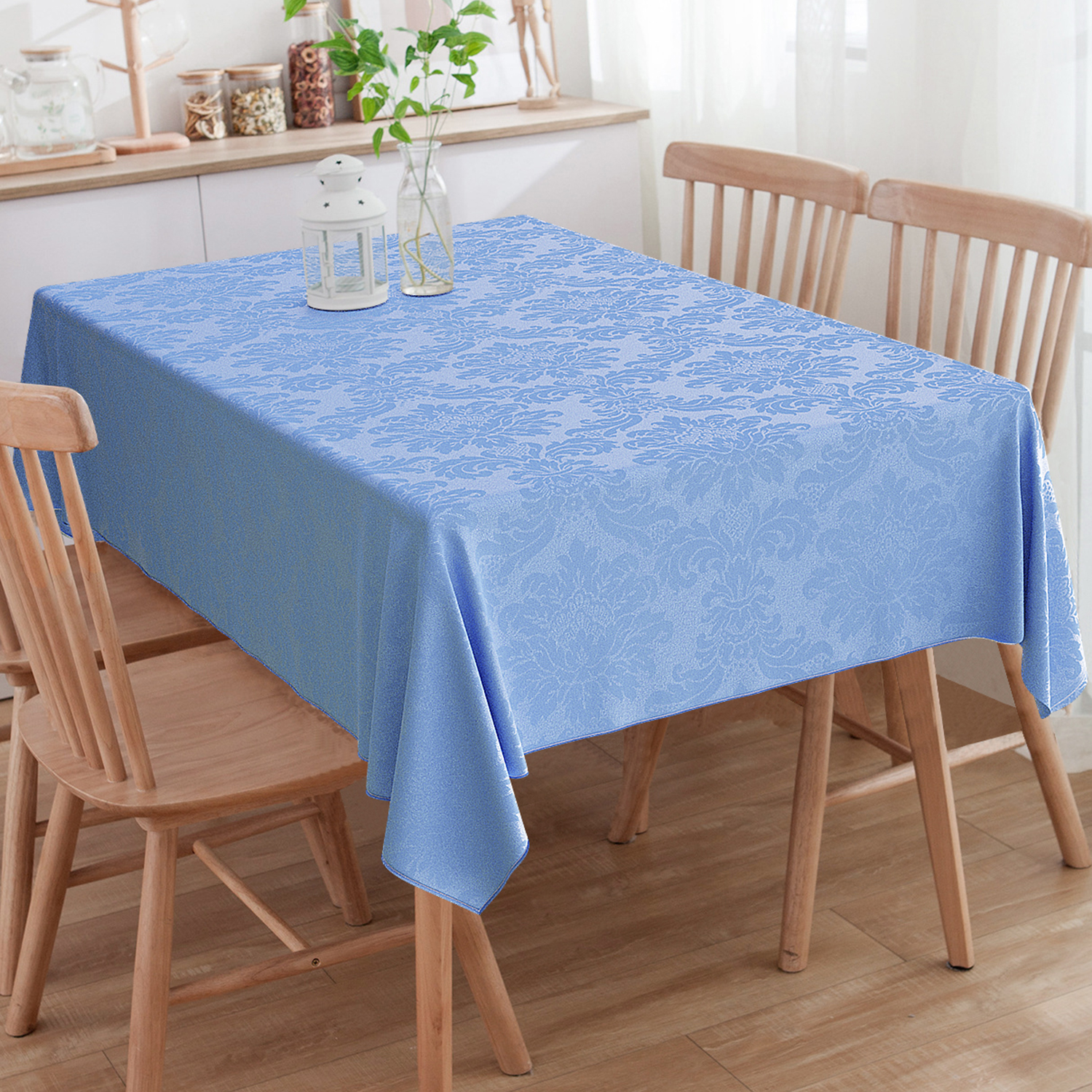 Toalha de Mesa Retangular Jacquard Medalhão Azul Celeste 3m x 1,40m