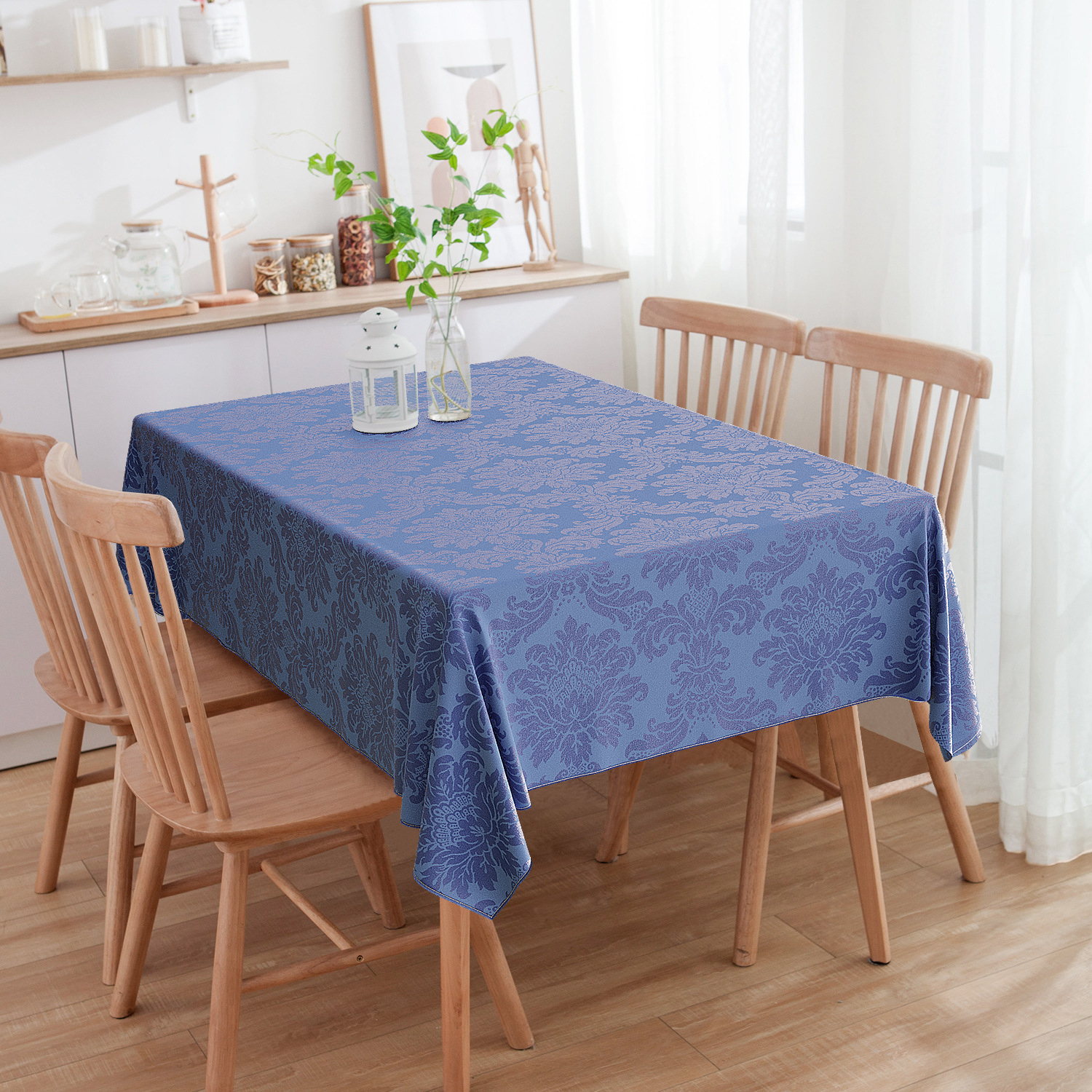 Toalha De Mesa Retangular 6 Lugares Medalhão Azul Royal