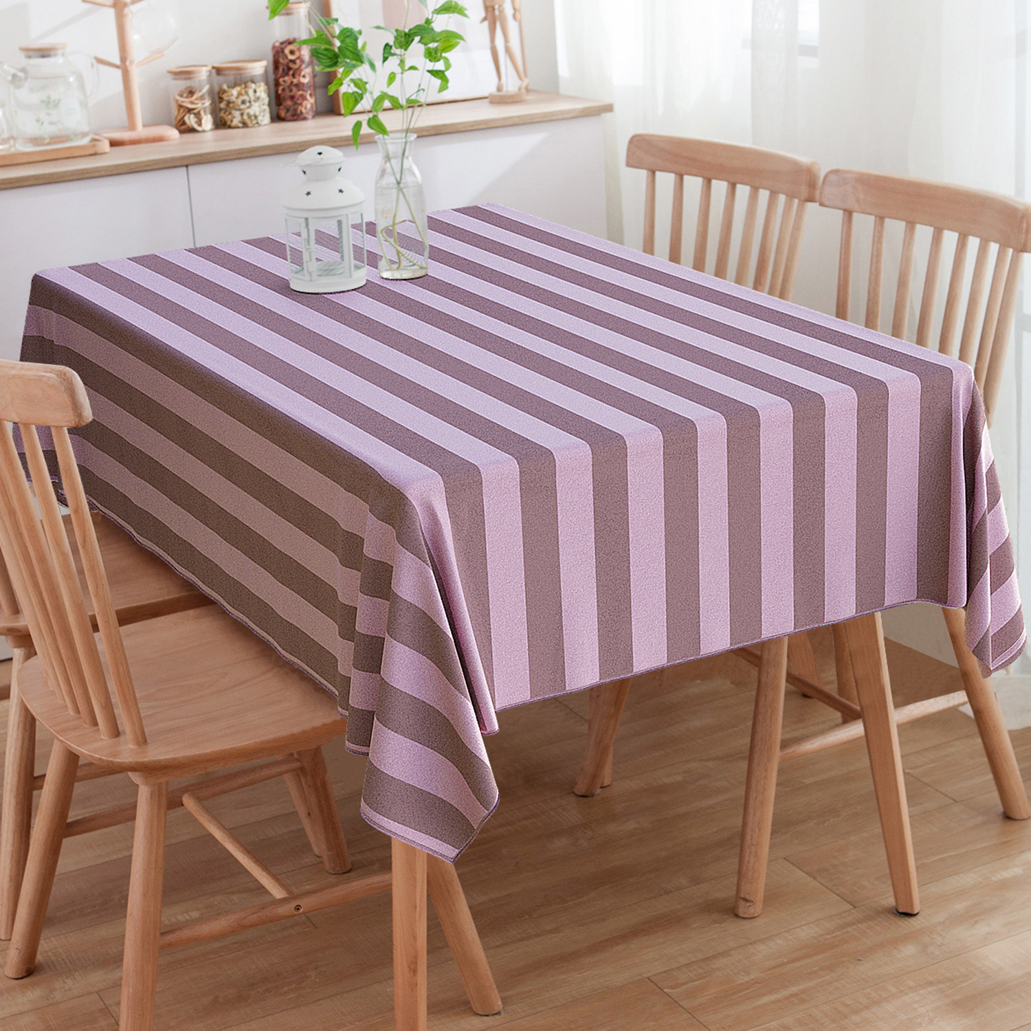 Toalha de Mesa Quadrada Listrado Rosê e Marrom 2.20m x 2.20m