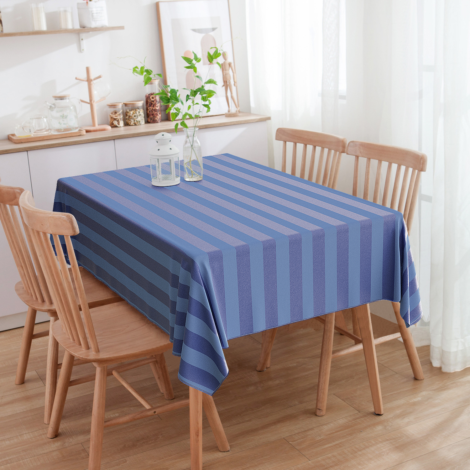 Toalha De Mesa Retangular Listrado Azul Royal 3m x 1.40m