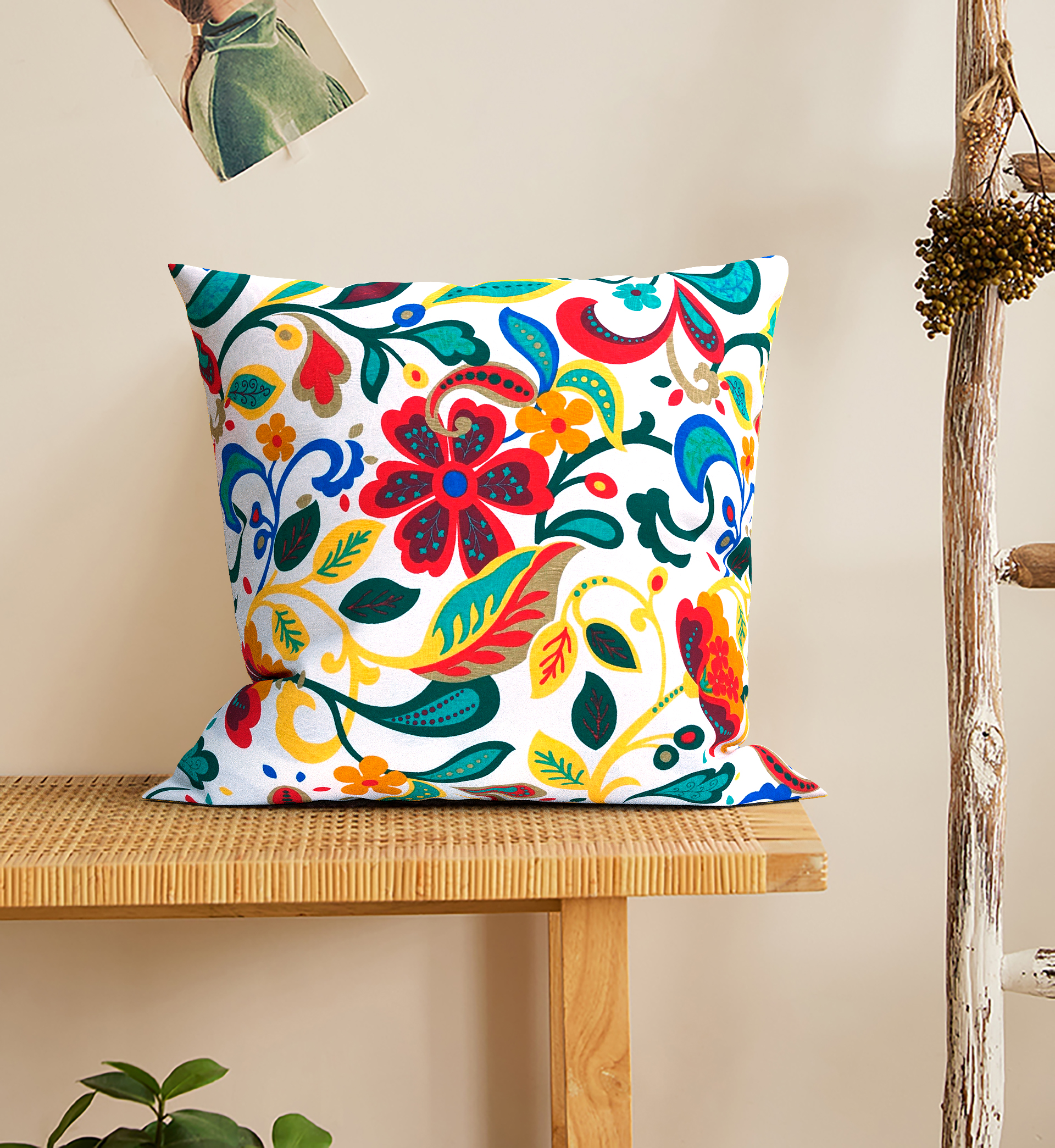 Capa para Almofada Jacquard Estampado Floral Colorido