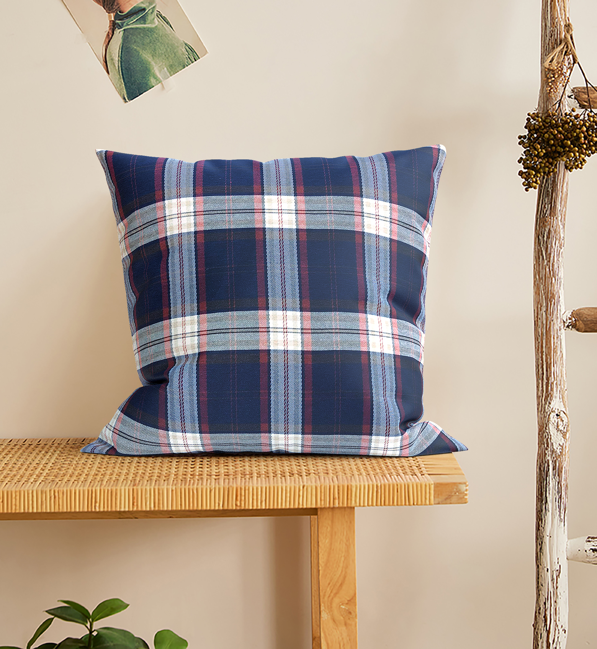 Capa para Almofada Fio Tinto Quadriculado Azul