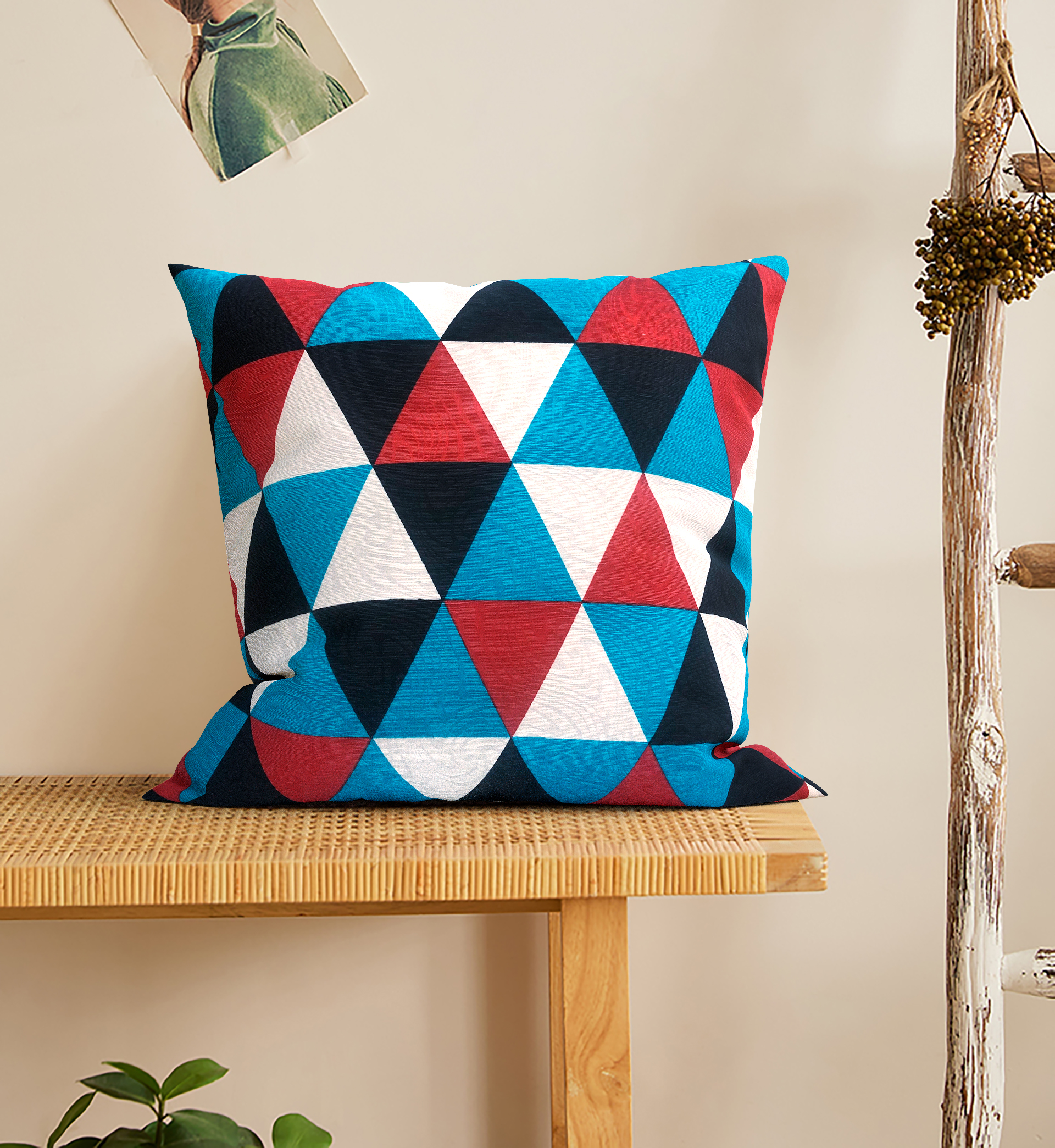 Capa para Almofada Jacquard Losango Tiffany e Vermelho