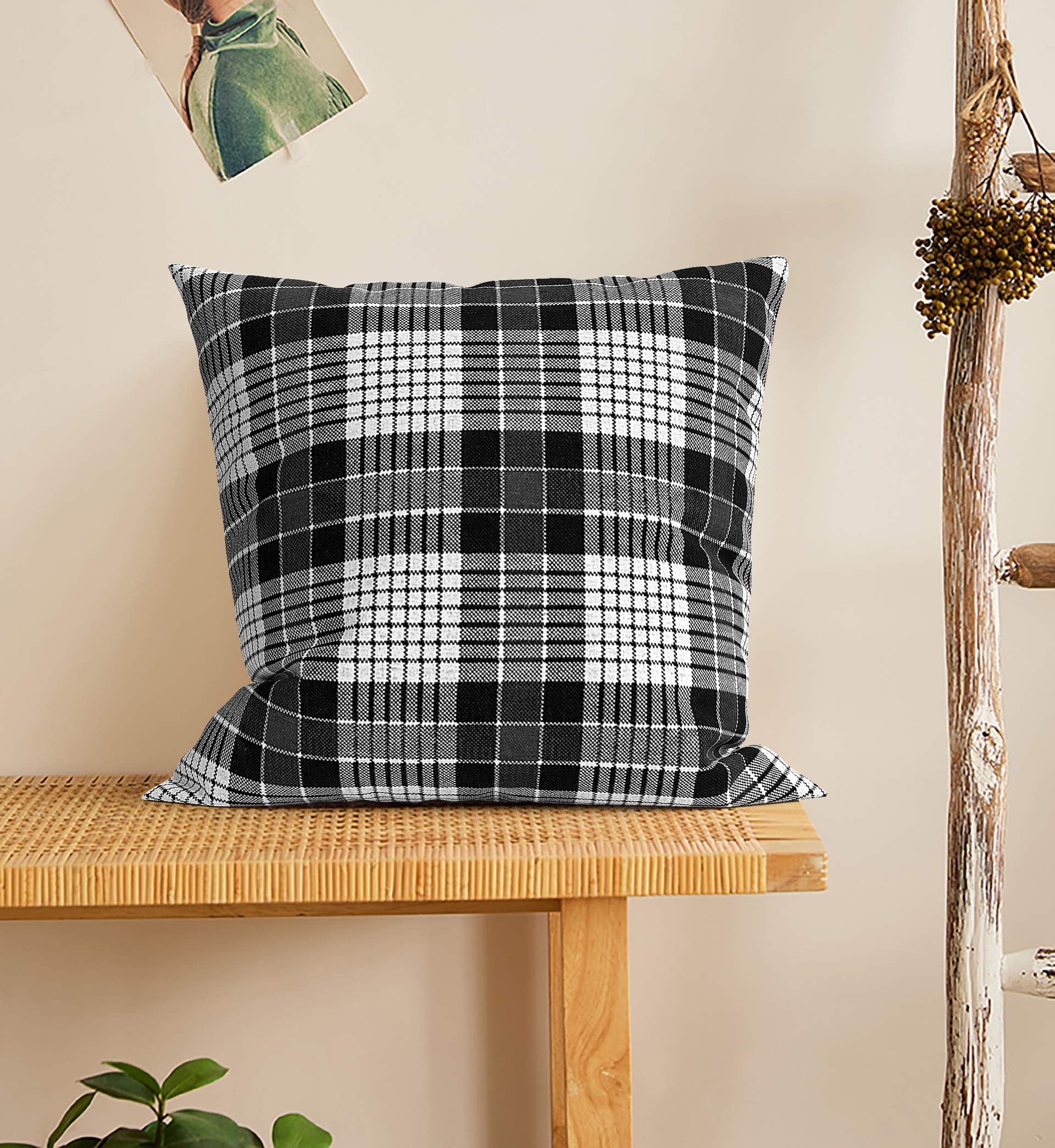 Capa para Almofada Linho Xadrez Preto