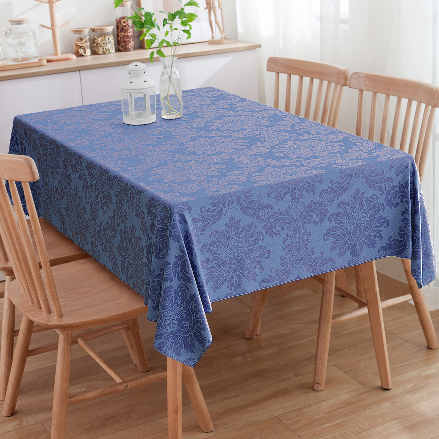 Toalha De Mesa Quadrada Jacquard Tradicional Medalhão Azul Royal 2.20m x 2.20m