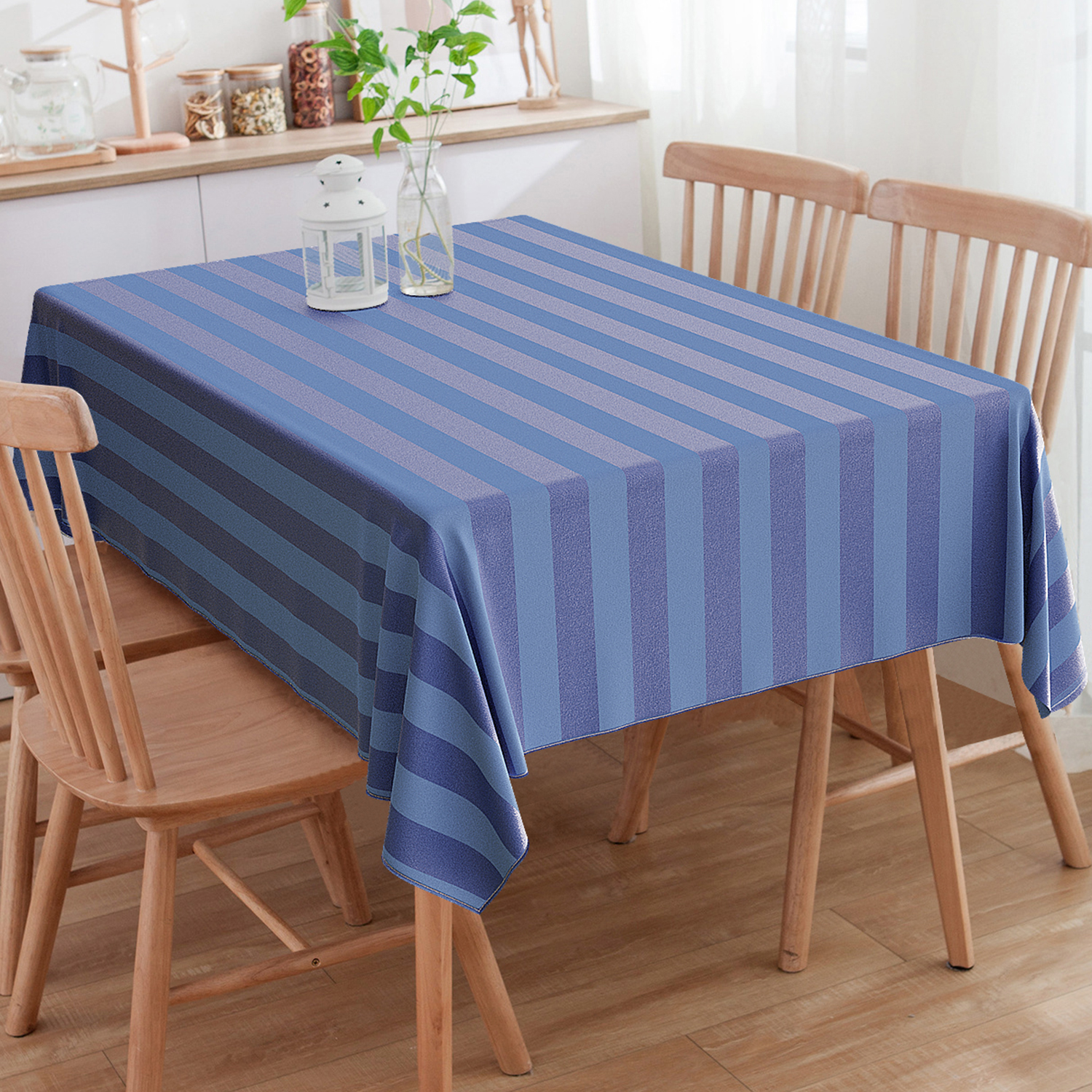 Toalha De Mesa Quadrada Jacquard Tradicional Listrado Azul Royal 2.20m x 2.20m