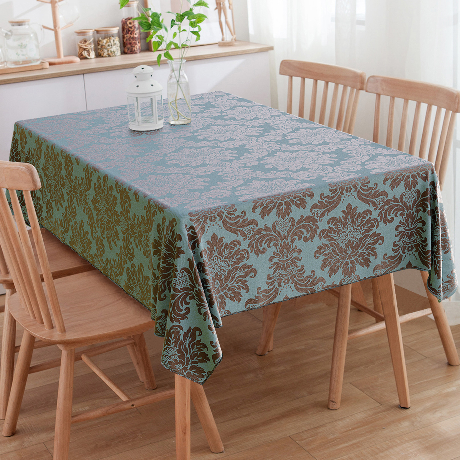 Toalha de Mesa Quadrada Marrom e Tiffany Medalhão 2.20m x 2.20m