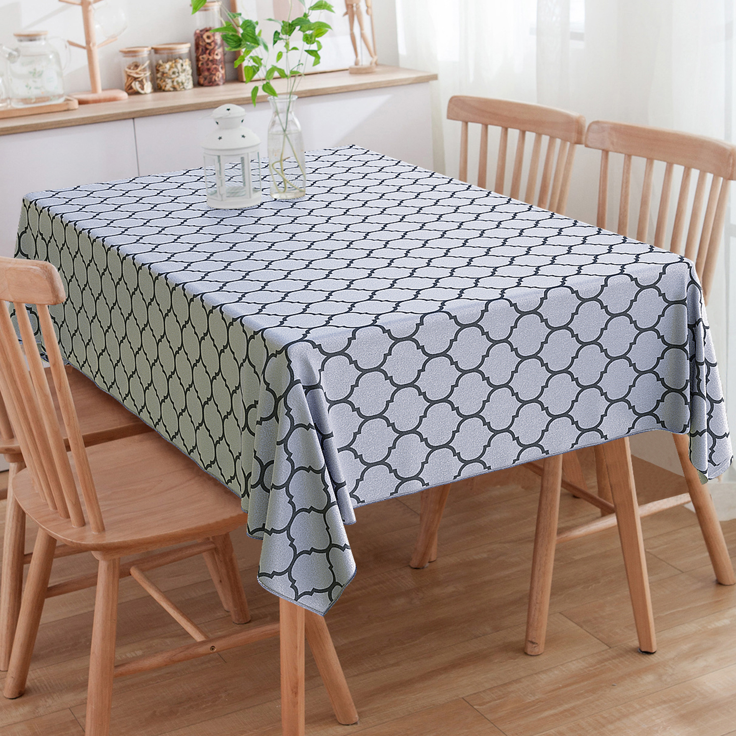 Toalha De Mesa Quadrada Colmeia Preto E Prata 4 Lugares