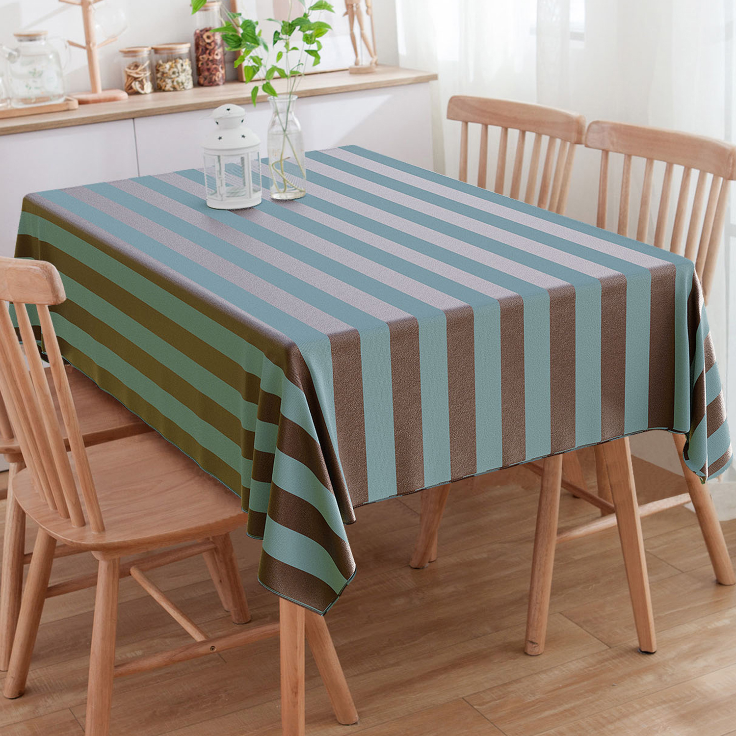 Toalha de Mesa Quadrada Marrom e Tiffany Listrado 2.20m x 2.20m