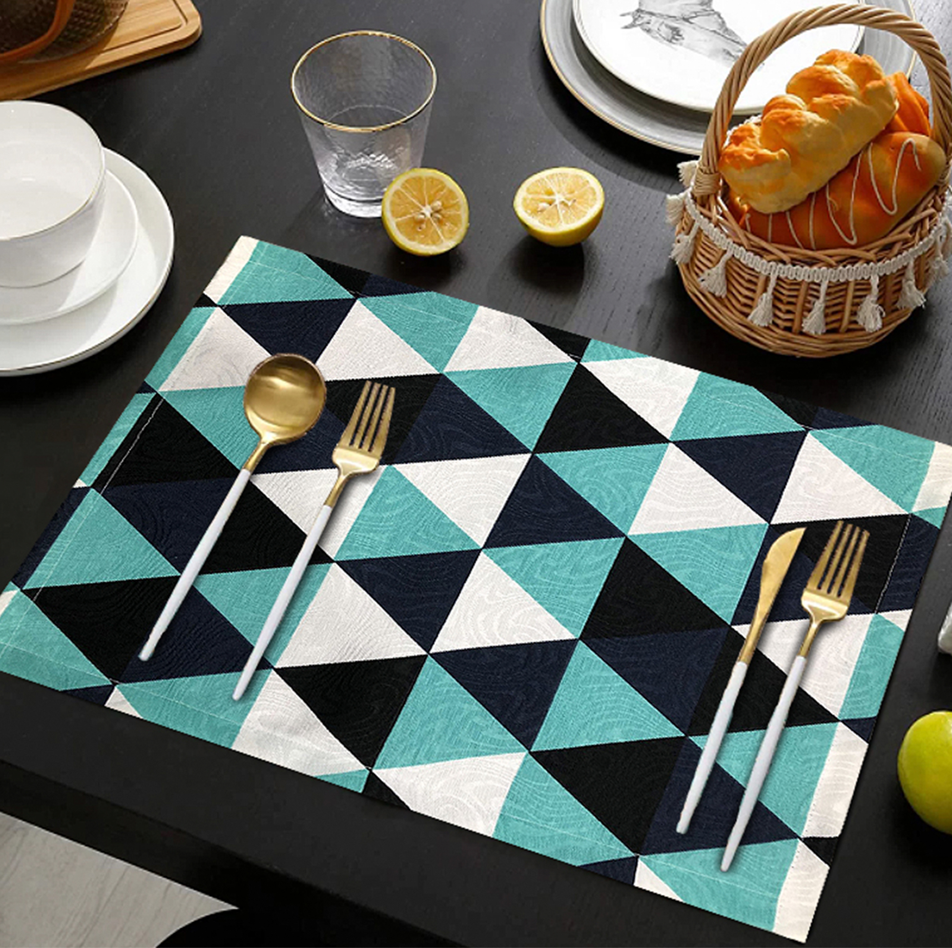 Lugar Americano Jacquard Tiffany e Preto - 1 Peça