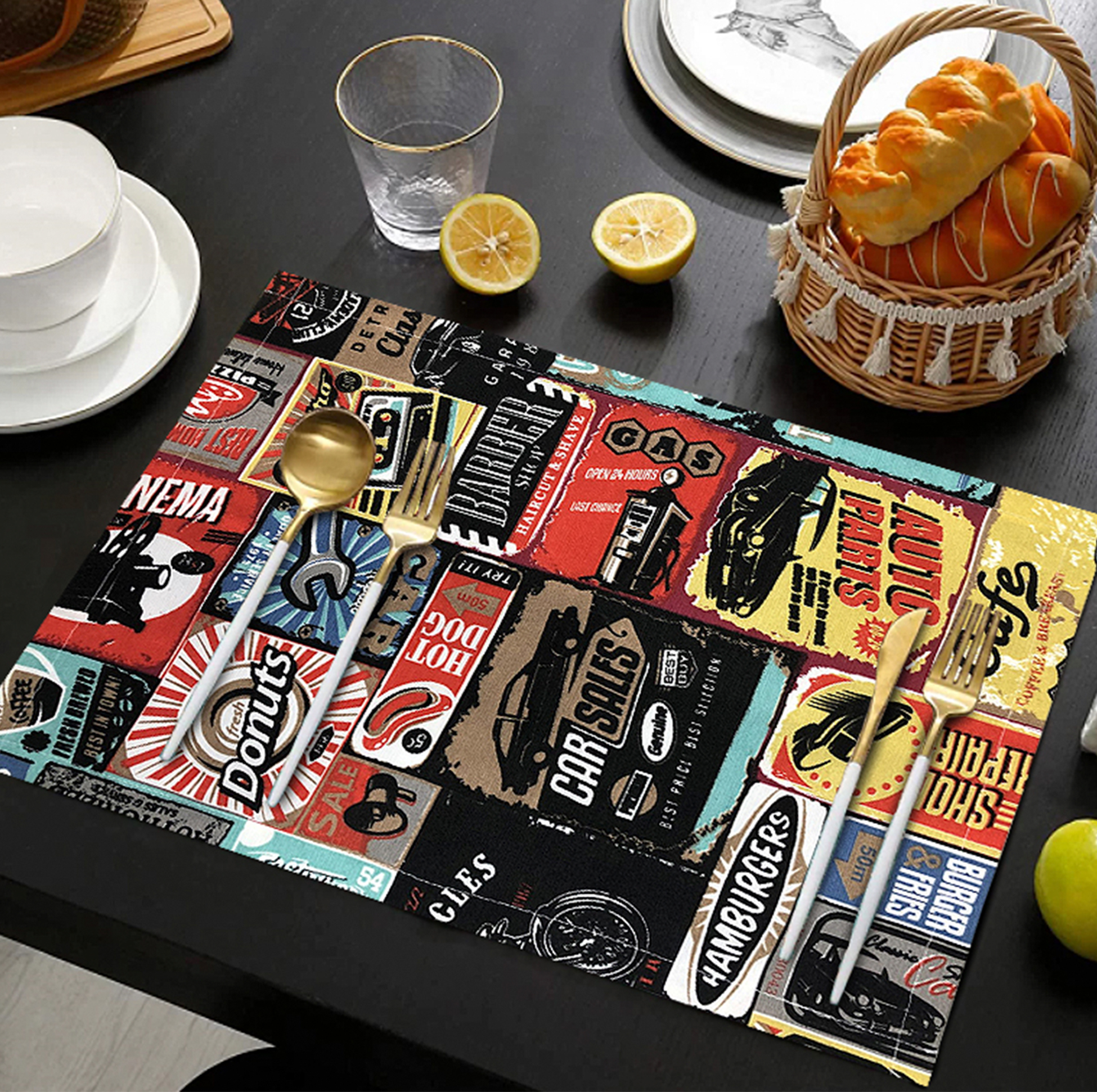 Lugar Americano Em Jacquard Estampado Vintage Vermelho - 1 Peça