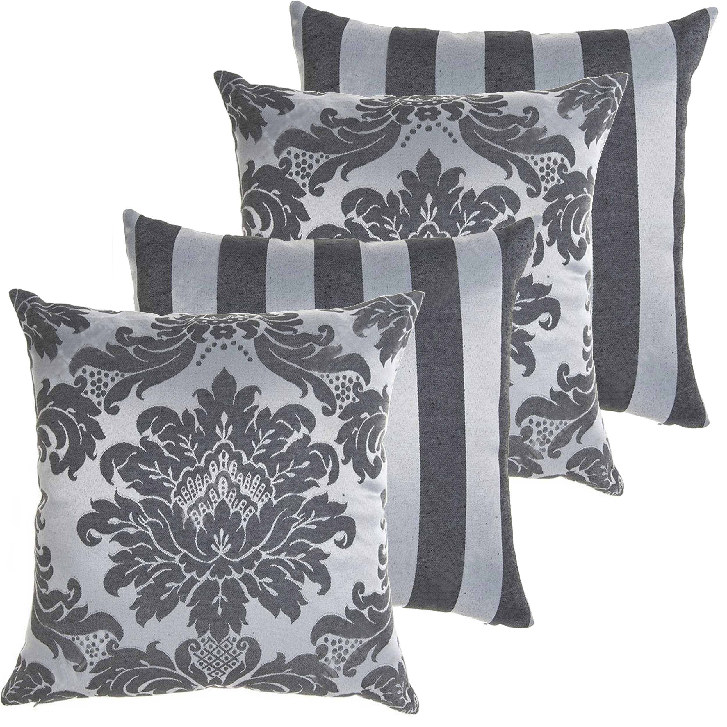 04 Capas para Almofadas Jacquard Preto e Prata 45x45cm