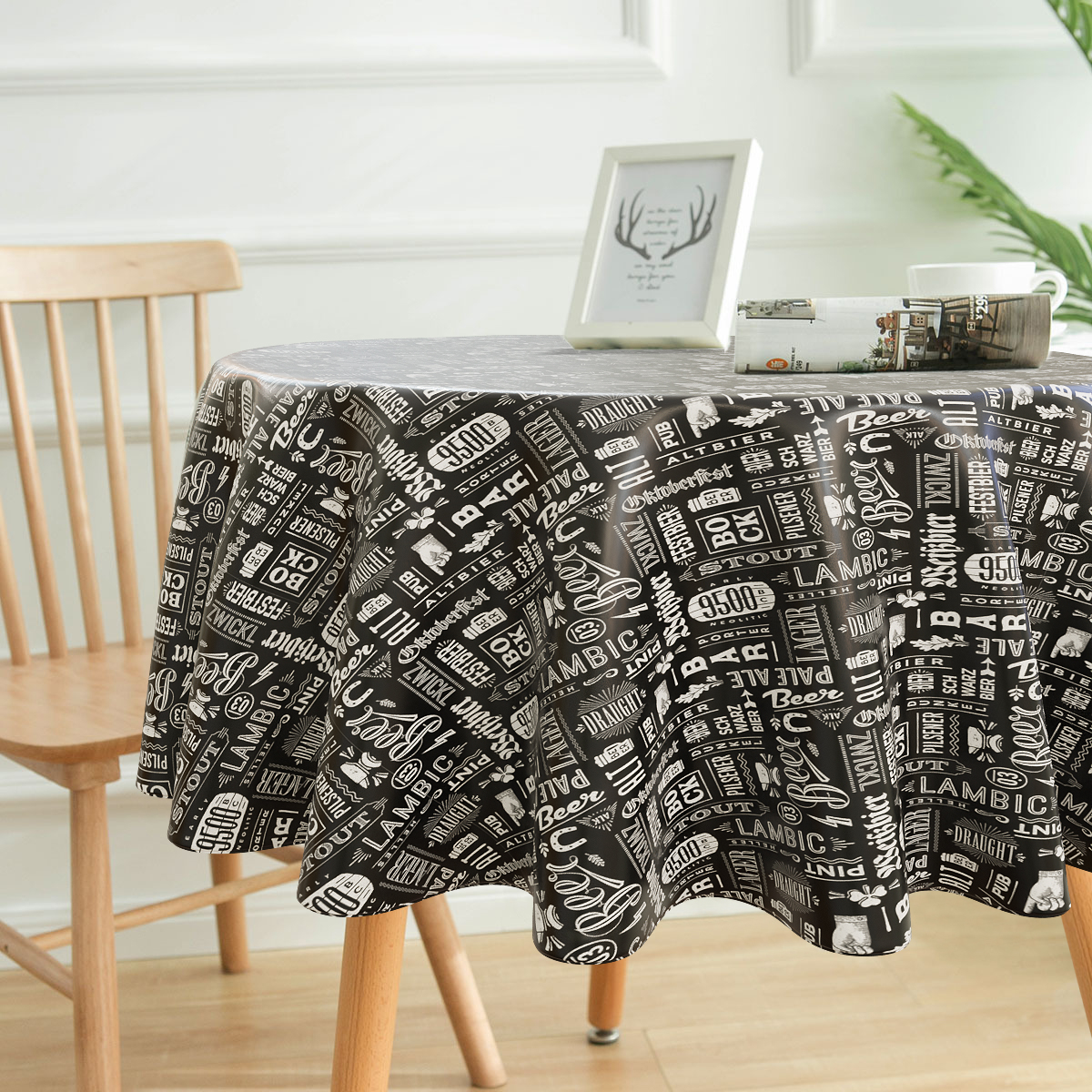 Toalha De Mesa Térmica Redonda Boteco Preto - 4 Lugares