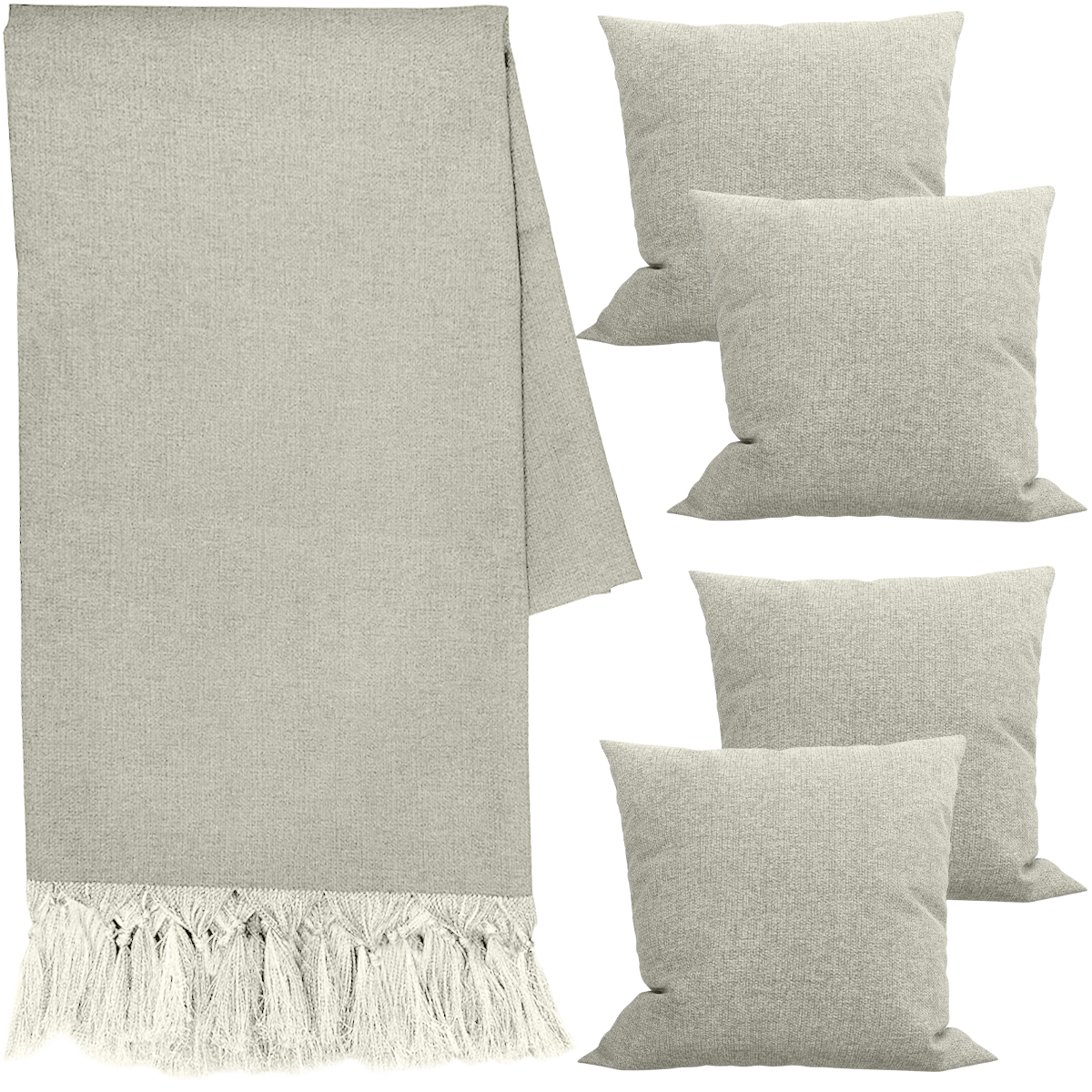 2 Mantas Xale Jacquard Linho Crú + 4 Capas para Almofadas