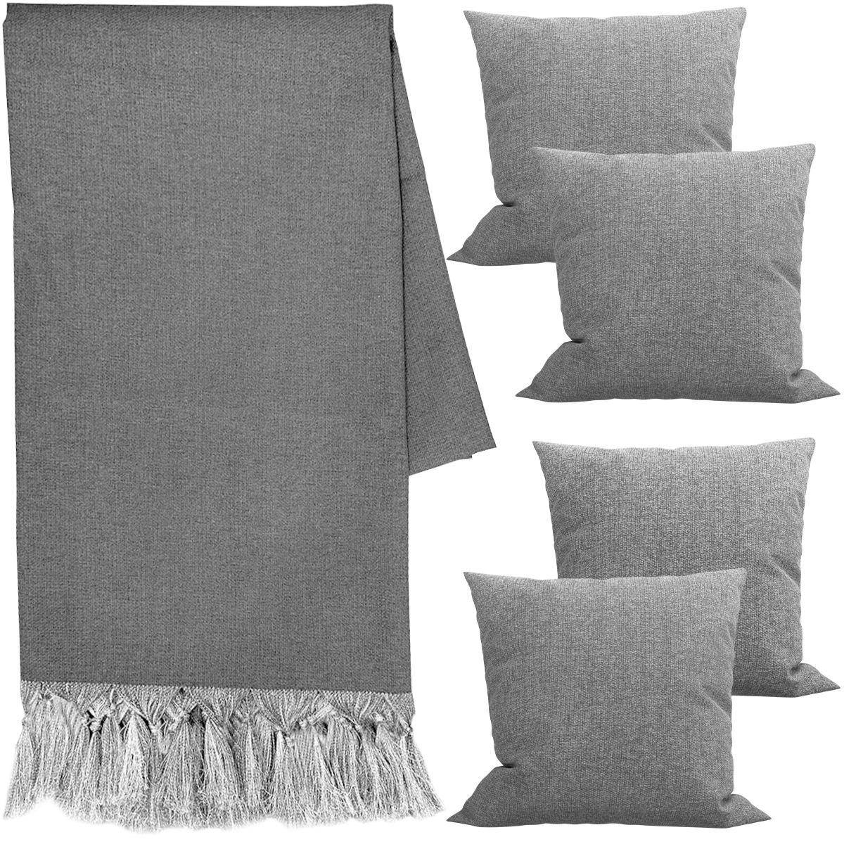 2 Mantas Xale Jacquard Linho Cinza + 4 Capas para Almofadas