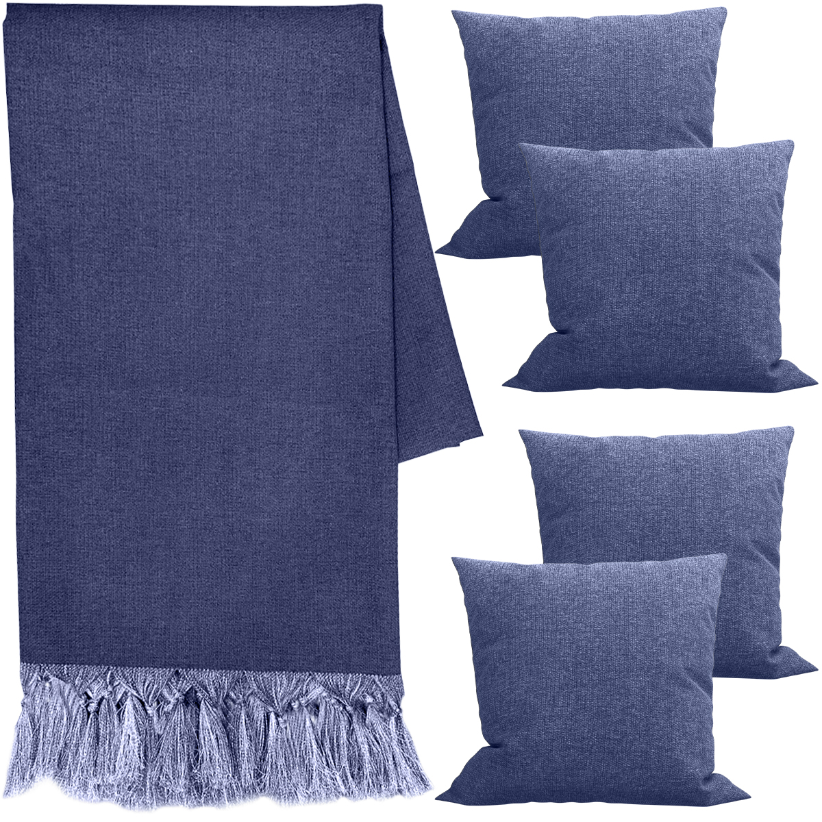 2 Mantas Xale Jacquard Linho Azul Marinho + 4 Capas para Almofadas