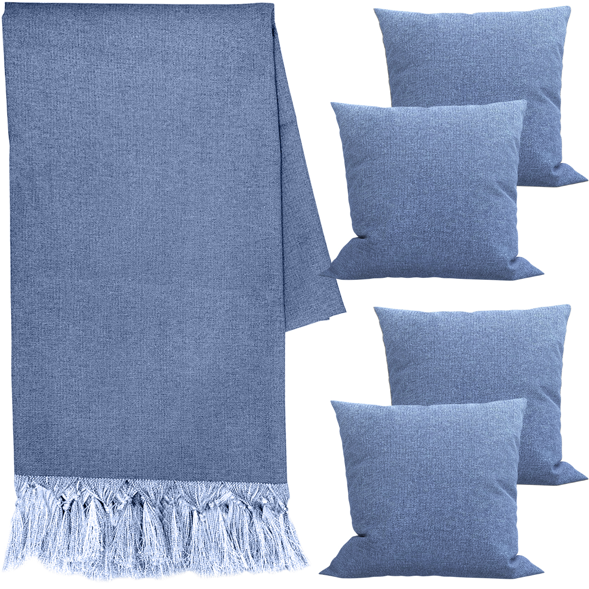 2 Mantas Xale Jacquard Linho Azul + 4 Capas para Almofadas