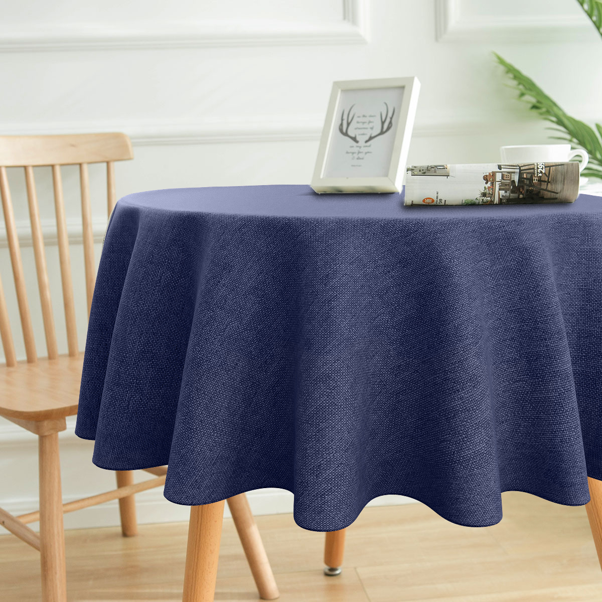 Toalha De Mesa Linho Redonda Azul Marinho 1.50m