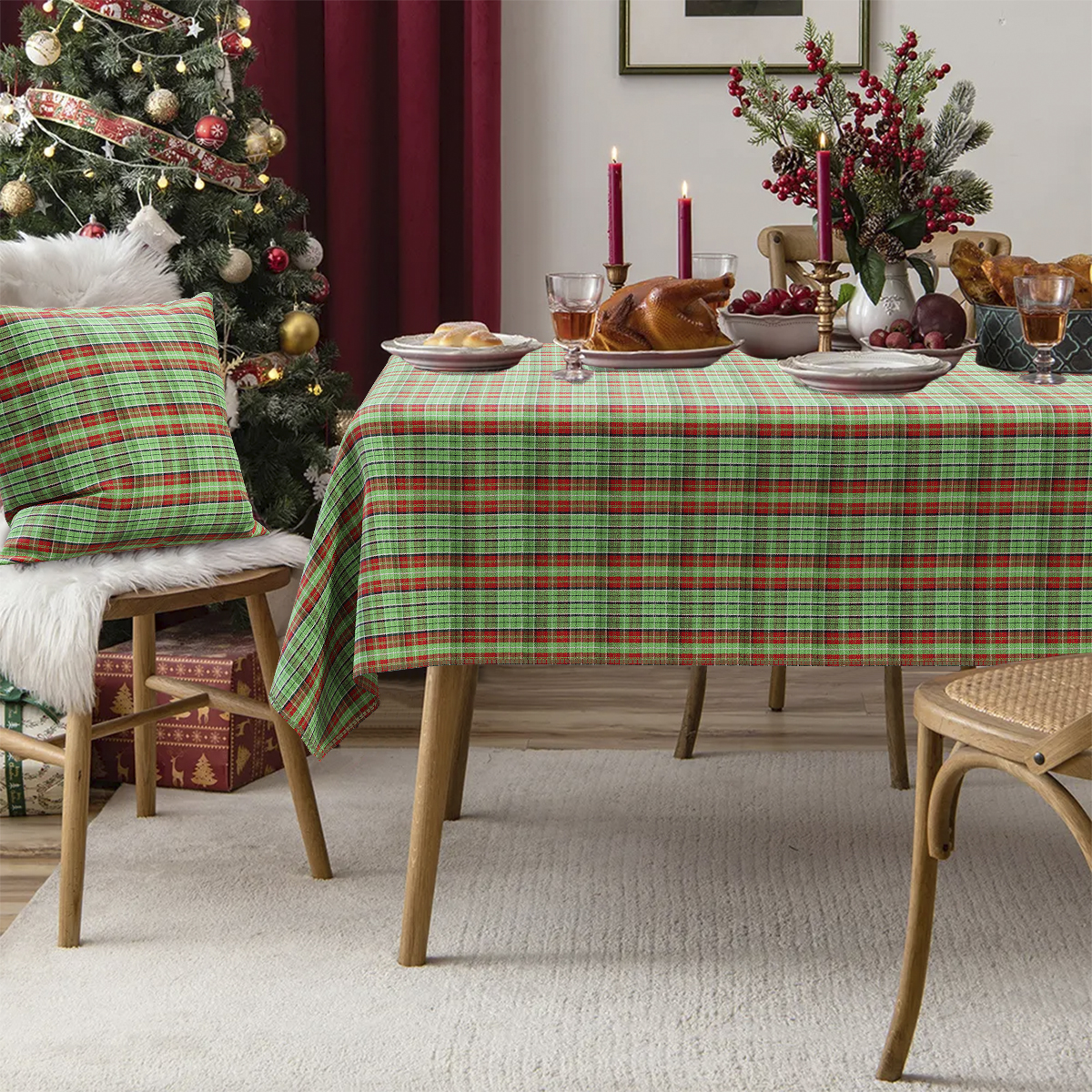 Toalha de Mesa Natalina Quadrada Vermelha 1.40m x 1.40m + 2 Capas 45x45