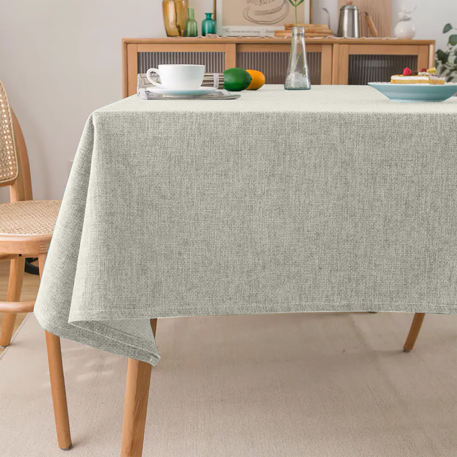 Toalha de Mesa Retangular Jacquard Linho Crú 6 Lugares
