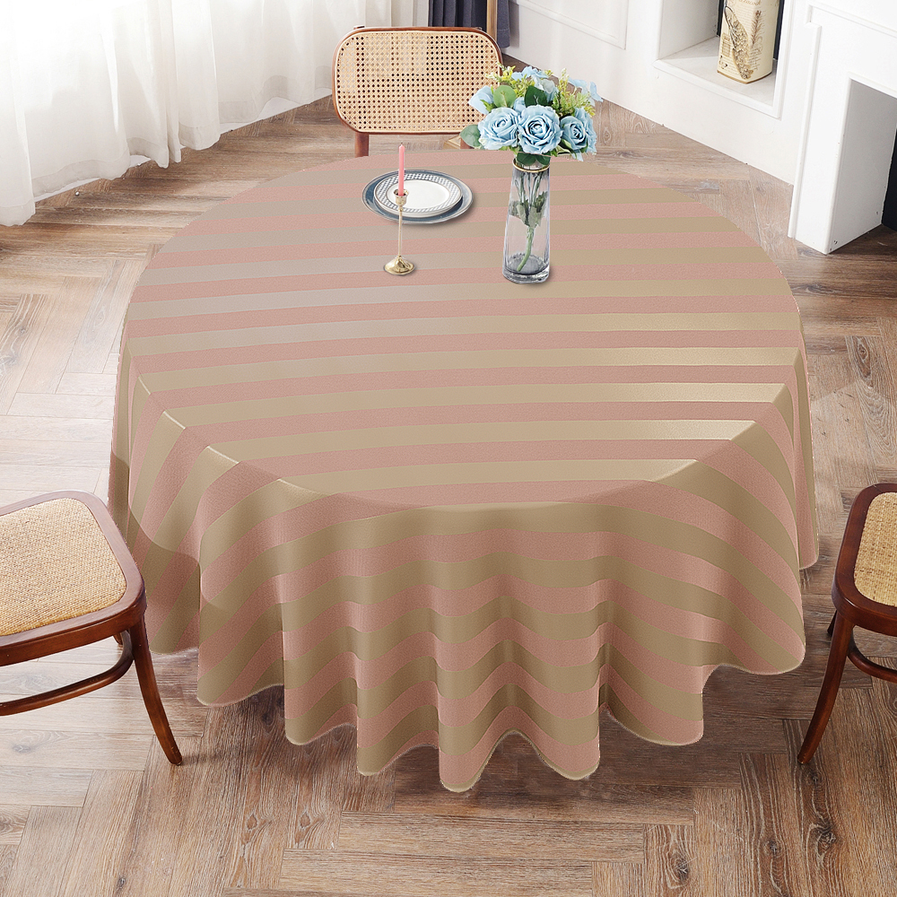 Toalha De Mesa Redonda Rosê e Dourado Listrada 10 Lugares