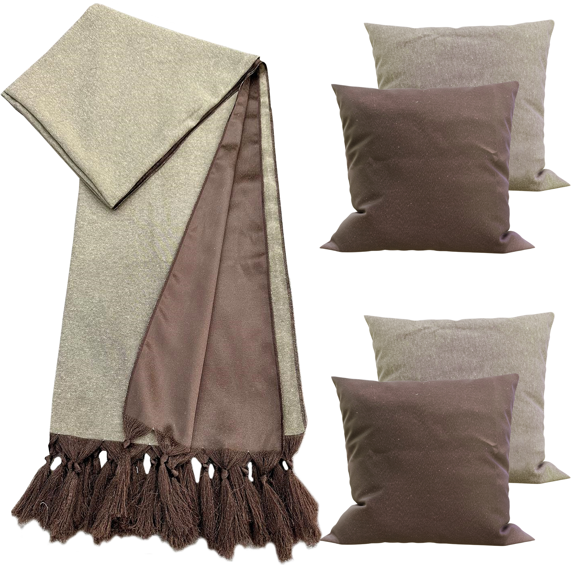 2 Mantas Xale Gigante Para Sofá E 4 Capas Marrom E Bege Lisa